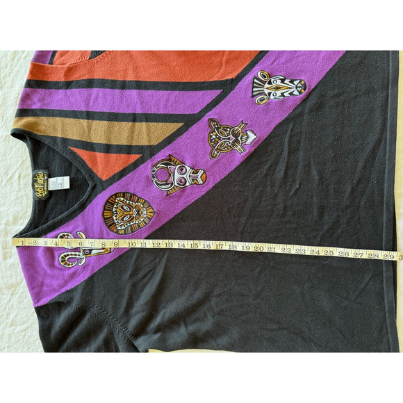 Bob Mackie Wearable Art Sweater African Masks Animals 2X Block Colors V Neck - Picture 6 of 7